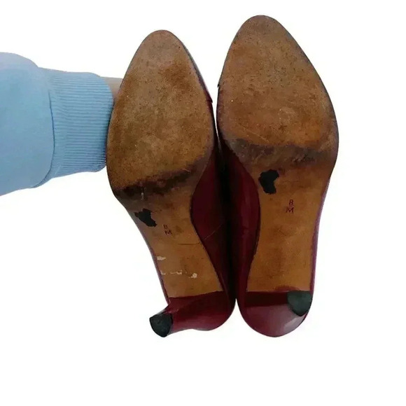 YSL Yves Saint Laurent Vintage Dark Red Leather Pumps Heels Pumps Size 8 US - Picture 10 of 13